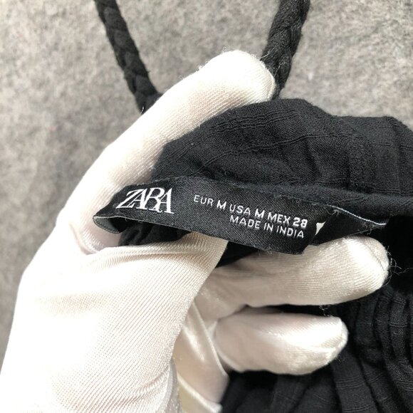 Zara Sleeveless Midi Shift Dress Womens M Black Braided Strap Beachy Gauzy - Picture 7 of 9